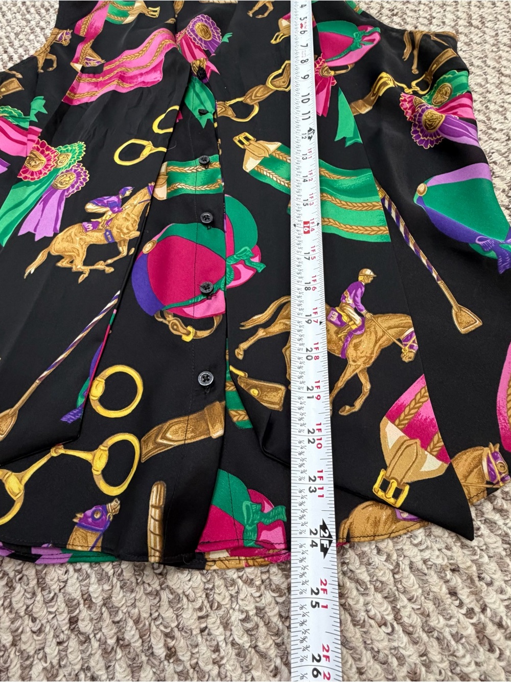 Lauren Ralph Lauren Equestrian Blouse Sz 10 Black Horse Bit Ribbon Tie Neck Top - Picture 11 of 13